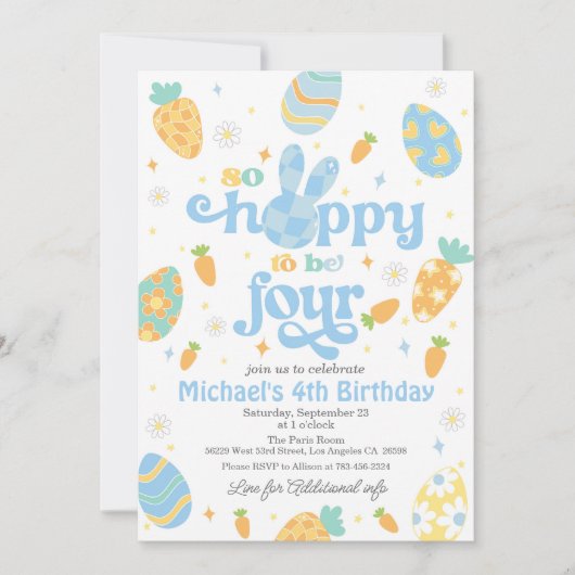 イースターソーホッピーは4人の少年になる誕生日 招待状 (正面)