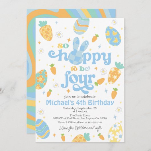 イースターソーホッピーは4人の少年になる誕生日 招待状 (正面/裏面)