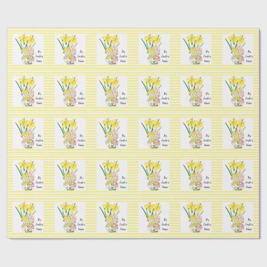 イースタータイムダッフォディルフラワーとヴィンテージバニー ラッピングペーパー (フラット)