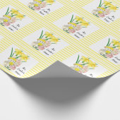 イースタータイムダッフォディルフラワーとヴィンテージバニー ラッピングペーパー (角)