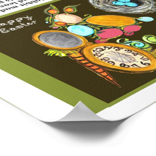 イースタータイムバニーエッグつる植物ウォッチハッピーイースターカード ポスター (角)