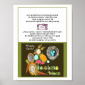 イースタータイムバニーエッグつる植物ウォッチハッピーイースターカード ポスター (正面)