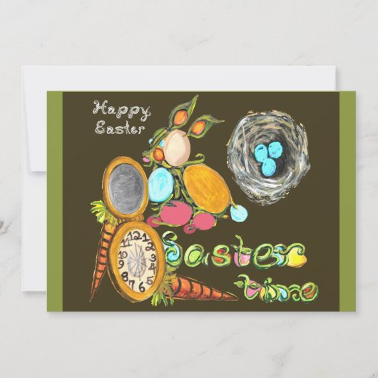 イースタータイムバニーエッグつる植物ウォッチハッピーイースター 案内状 (正面)