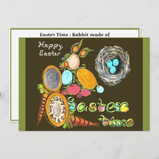 イースタータイムバニーエッグつる植物ウォッチハッピーイースター 案内状 (正面/裏面)