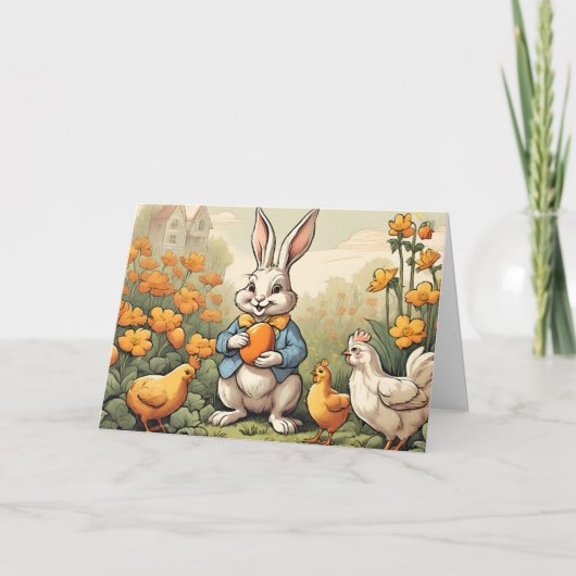 イースタータイムバニーチキンヴィンテージイラストレーション シーズンカード (正面)