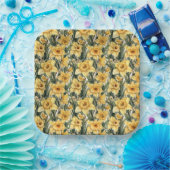 イースターダッフォディル黄色の花水色パターン ペーパープレート (パーティー)