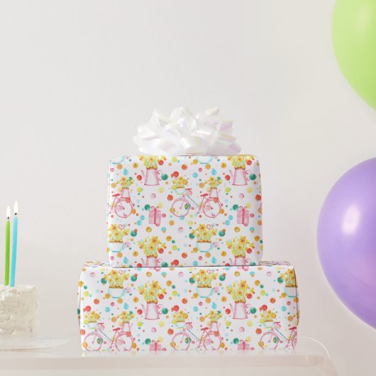 イースターダフォジルスブーケと自転車 ラッピングペーパー (パーティーギフト)