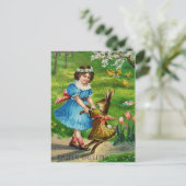 イースターダンスのビクトリア時代の人によって服を着せられるバニー及び女の子 シーズンポストカード (スタンド正面)