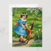 イースターダンスのビクトリア時代の人によって服を着せられるバニー及び女の子 シーズンポストカード (正面/裏面)