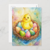 イースターチキンと卵のイラストレーション シーズンポストカード (正面/裏面)
