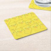 イースターチキンズ明るい黄色の漫画パターン スクエアペーパーコースター (アングル)