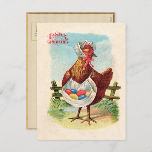 イースターチキンファームかわいいアンティーク卵 シーズンポストカード (正面/裏面)