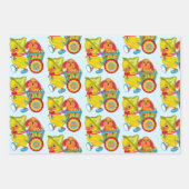 イースターチックバニーダフォジルカラフル3人 ラッピングペーパーシート (正面)