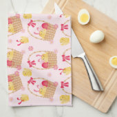 イースターチックパターンピンク キッチンタオル (四つ折り)