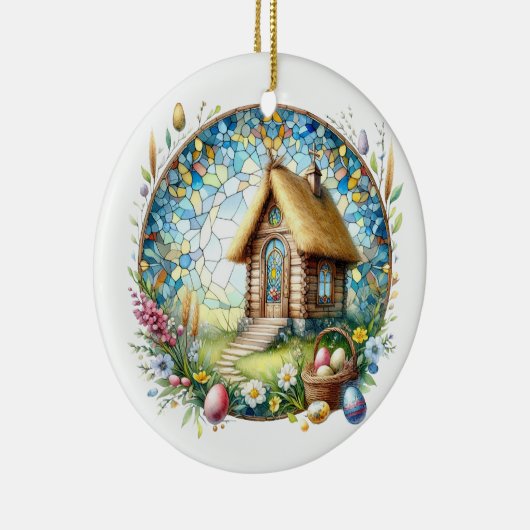 イースターチニーログチャーチエッグステンドグラス花 セラミックオーナメント (右)