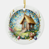 イースターチニーログチャーチエッグステンドグラス花 セラミックオーナメント (正面)
