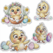 イースターチャーム：かわいいカラフル雛とイースター卵 シール (正面)
