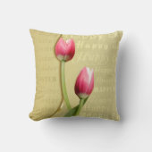 イースターチューリップの金ゴールドのタイポグラフィ クッション (正面)