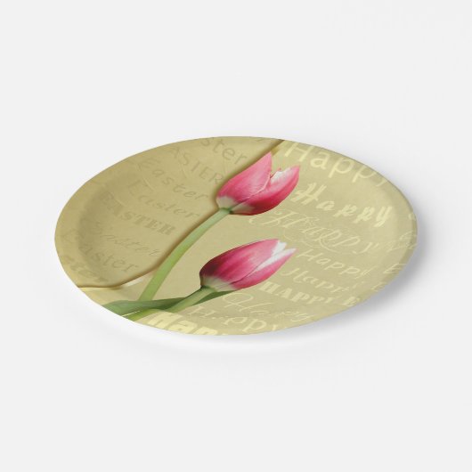 イースターチューリップ金ゴールドタイポグラフィ ペーパープレート (アングル)