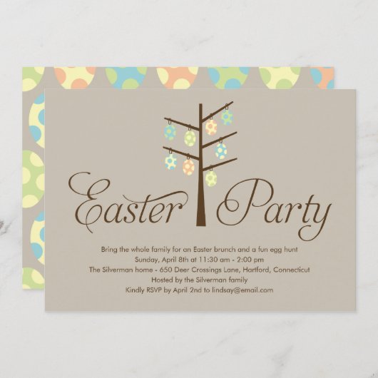 イースターツリーイースターパーティの招待状 招待状 (正面/裏面)