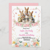 イースターティーガール誕生日パーティバニー招待状。 招待状 (正面/裏面)