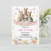 イースターティーパーティーの招待状. かわいい水彩画のウサギ 招待状 (スタンド正面)