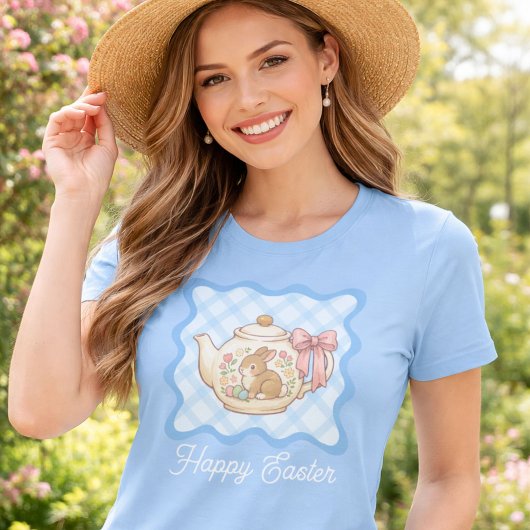 イースターテーポットギンガム柄 Tシャツ