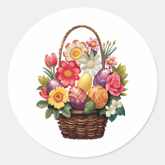 イースターデイイースターエッグバスケット春の花 ラウンドシール (正面)
