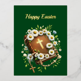 イースターデイジーブッククロスイラストレーション 箔シーズンポストカード