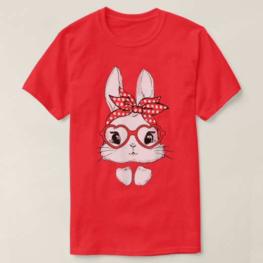 イースターデイヒョウのバニーメガネ卵かわいいウサギ Tシャツ (デザイン正面)