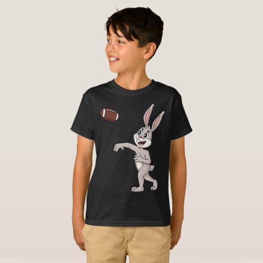 イースターデイラビットフットボールクォーターバックおもしろいボーイズGi Tシャツ (正面フル)