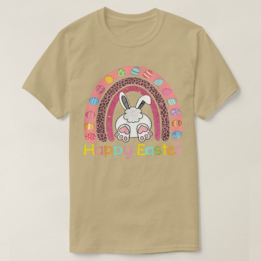 イースターデイレインボー、卵とイースターバニー Tシャツ (デザイン正面)