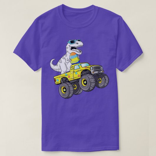 イースターデーTレックスディーノモンスタートラックボーイズに乗って Tシャツ (デザイン正面)