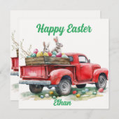 イースタートラックと卵カード、ハッピーイースター シーズンカード (正面/裏面)