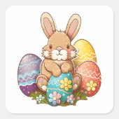 イースターバよくはしゃぐニーと卵 スクエアシール (正面)