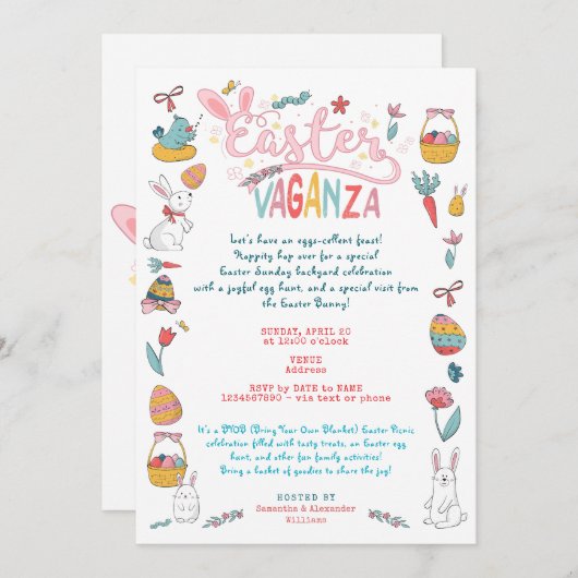イースターバガンザパスクアガーデンピクニックエッグ狩り 招待状 (正面/裏面)