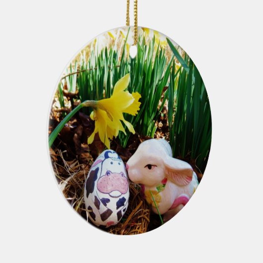 イースターバキスをするニー牛の卵 セラミックオーナメント (右)