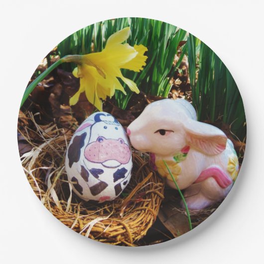 イースターバキスをするニー牛の卵 ペーパープレート (正面)