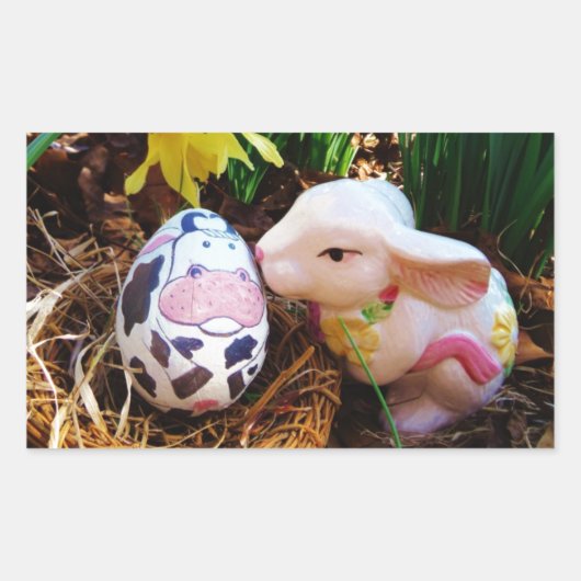 イースターバキスをするニー牛の卵 長方形シール (正面)