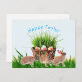 イースターバスケットとウサギのハッピーホリデー ポストカード (正面/裏面)