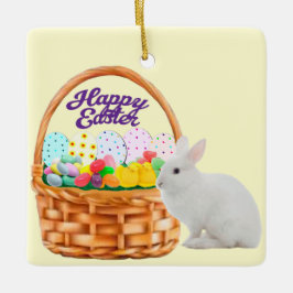 イースターバスケットとバニーオーナメント セラミックオーナメント