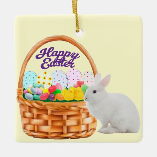イースターバスケットとバニーオーナメント セラミックオーナメント (正面)
