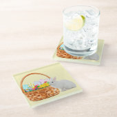 イースターバスケットとバニーガラスのコースター ガラスコースター (アングル)