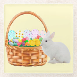 イースターバスケットとバニーガラスのコースター ガラスコースター