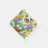 イースターバスケットと花を持つ猫好き スタンダードカクテルナプキン (角)