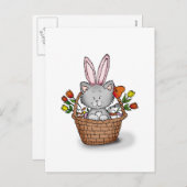 イースターバスケットのかわいい子猫 シーズンポストカード (正面/裏面)