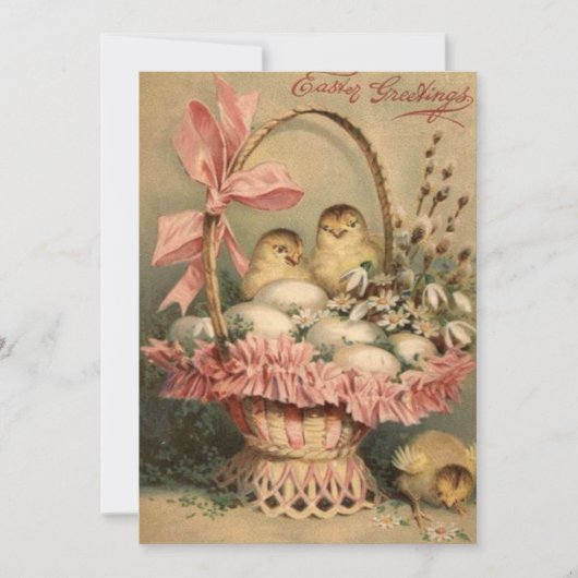 イースターバスケットの卵のひよこのピンクの弓 シーズンカード (正面)