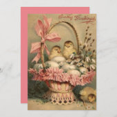 イースターバスケットの卵のひよこのピンクの弓 シーズンカード (正面/裏面)