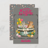 イースターバスケットの可愛いヴィンテージバニー – ハッピーイースター ノートカード (正面/裏面)