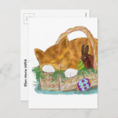 イースターバスケットの猫の昼寝 シーズンポストカード (正面/裏面)